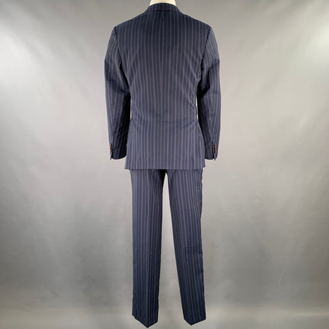 ETRO Size 38 Navy Purple Pinstripe Wool Notch Lapel Suit