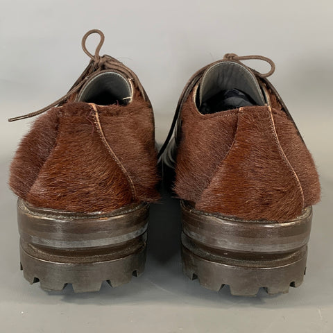 LANVIN Size 10.5 Brown Textured Leather Lace Up Lace Up Shoes