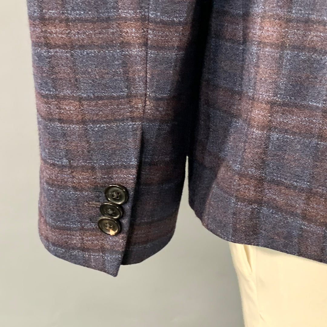 PAUL SMITH Size 42 Regular Navy Brown Plaid Wool Slim Fit Notch Lapel Sport Coat