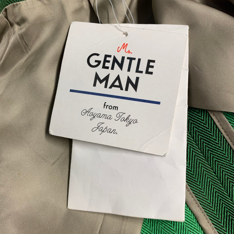 MR. GENTLEMAN Size 40 Green Herringbone Cotton Notch Lapel Sport Coat