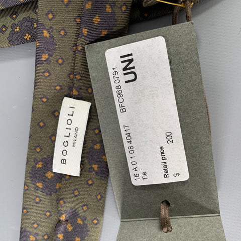BOGLIOLI Black Olive Green Squares Silk Tie
