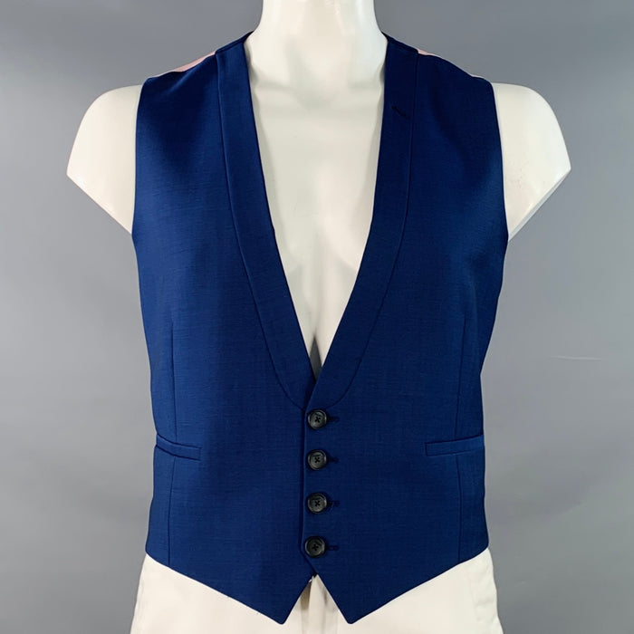 PAUL SMITH Size 44 Blue Pink Wool Mohair Single Breasted Collarless Vest