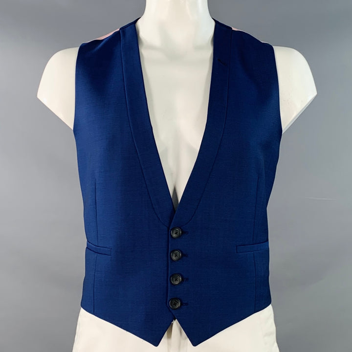 PAUL SMITH Size 44 Blue Pink Wool Mohair Single Breasted Collarless Vest