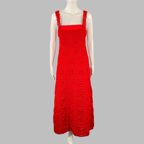 ADAM LIPPES Size S Poppy Red Cotton Crochet A-Line Dress