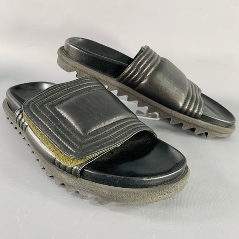 DRIES VAN NOTEN Size 8 Black Quilted Leather Slide Sandals