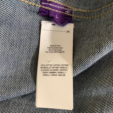 RALPH LAUREN Size L Silver Metallic Cotton Trucker Jacket