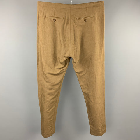 ARJE Size L Olive Cotton / Linen Button Fly Dress Pants