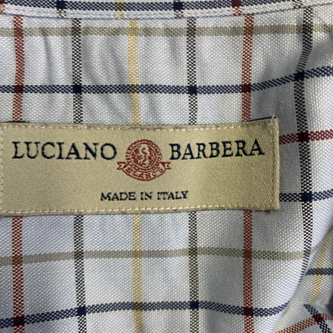 LUCIANO BARBERA Size XL Blue Multi Color Window Pane Cotton Long Sleeve Shirt