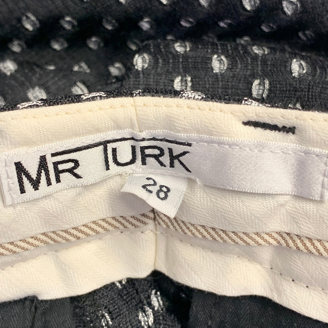 MR TURK Size 36 Regular Black White Perforated Polyester Notch Lapel Suit