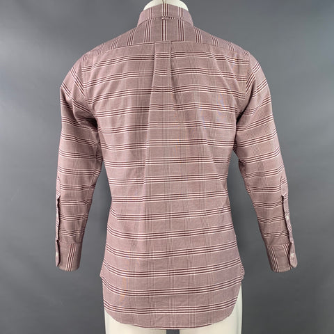 BLACK FLEECE Size S Burgundy White Glenplaid Cotton One Pocket Long Sleeve Shirt