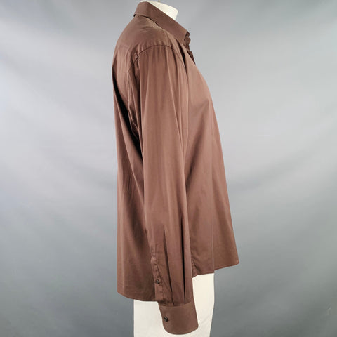 PRADA Size XL Brown Cotton Blend Spread Collar Long Sleeve Shirt