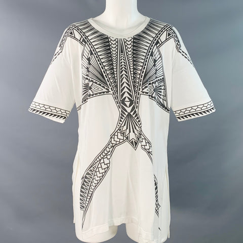 HERVE LEGER Size M White Black Modal Geometric Crew Neck T-Shirt