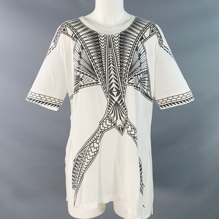 HERVE LEGER Size M White Black Modal Geometric Crew Neck T-Shirt