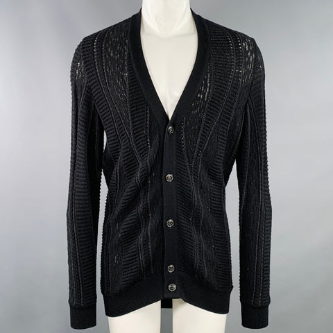 MARC JACOBS Cardigan boutonné en maille de laine et coton noir Taille M