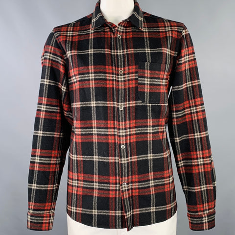 A.P.C. Size XXL Black Red Plaid Wool Blend One Pocket Long Sleeve Shirt