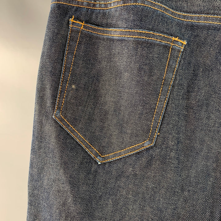 YOSHIO KUBO Size 34 Blue Cotton Blend Twill Contrast Stitch Painted Cuff Cropped Jeans