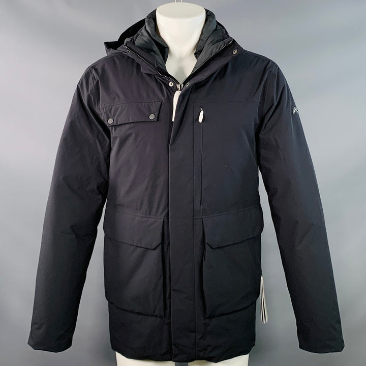 KJUS Size M Gian Black Polyamide Hooded Down Filled Zip Snaps Ski Jacket