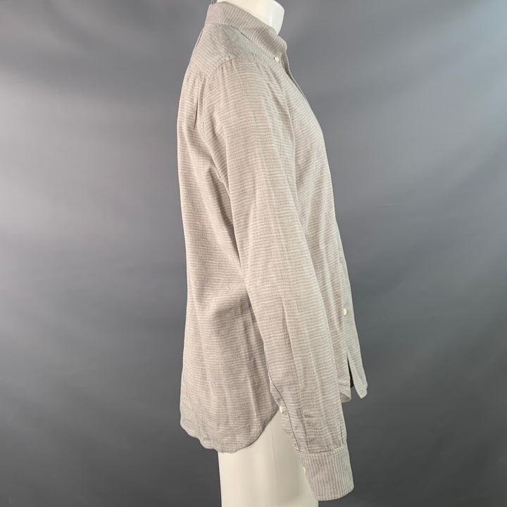 OUR LEGACY Size 38 Grey White Textured Cotton Button Down Collar One Pocket Long Sleeve Shirt