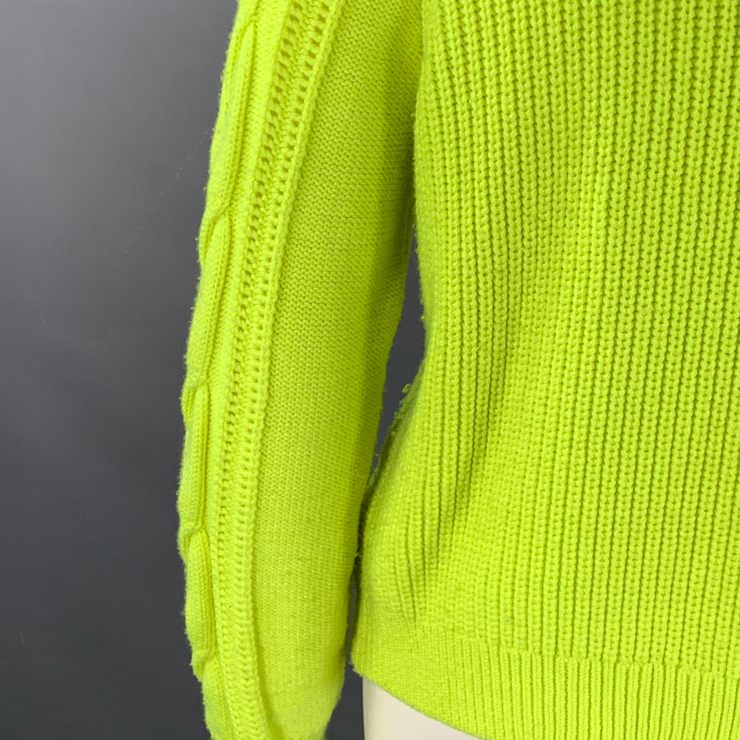ALICE + OLIVIA Size L Yellow Neon Wool Blend Cable Knit Turtleneck Sweater
