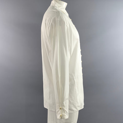 CLAUDE MONTANA Size L White Cream Cotton Pointed Collar Long Sleeve Shirt