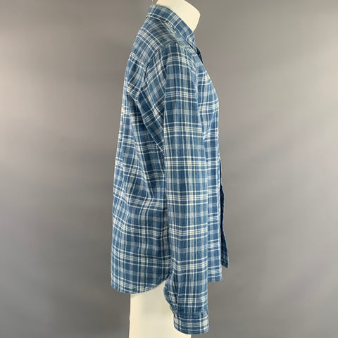 APC Size M Blue White Plaid Cotton Linen Button Up Long Sleeve Shirt