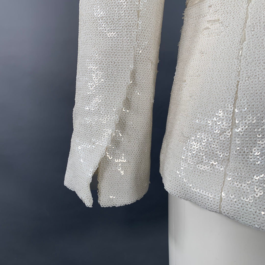 ZADIG & VOLTAIRE Size XS White Polyester Sequined Peak Lapel Snap Jacket Blazer