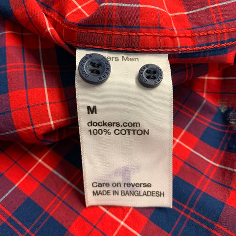 DOCKERS Camisa de manga larga con botones de algodón a cuadros rojo marino talla M