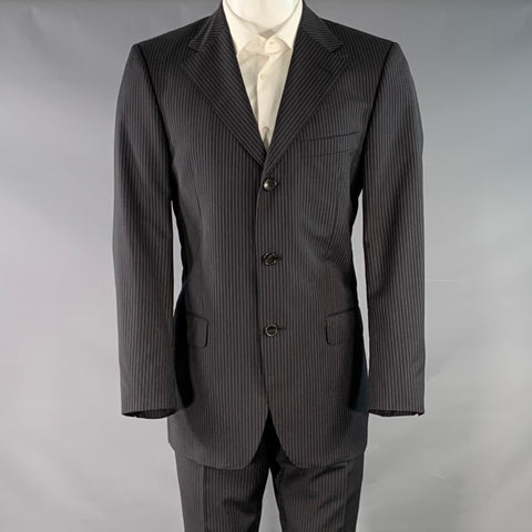 GUCCI Size 40 Black Grey Pinstripe Wool Mohair Single Breasted Suit