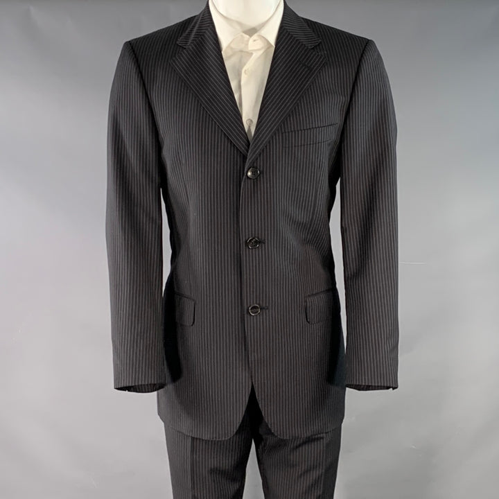 GUCCI Size 40 Black Grey Pinstripe Wool Mohair Single Breasted Suit