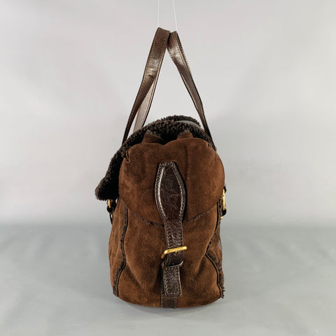 YVES SAINT LAURENT Brown Shearling Leather Shoulder Handbag