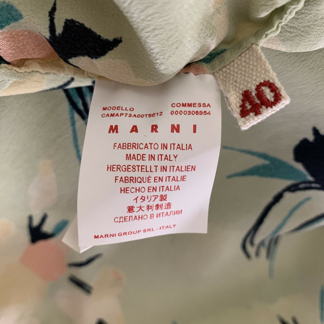 MARNI Size 4 Green Silk Floral Blouse
