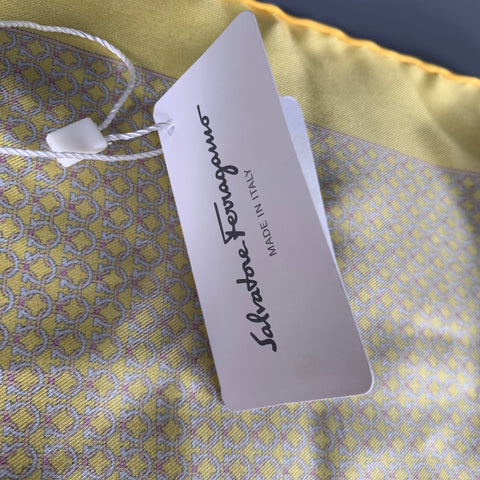 SALVATORE FERRAGAMO Yellow White Abstract Pocket Square