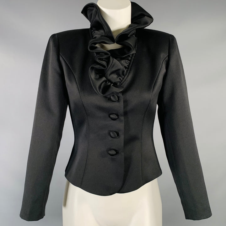 OLEG CASSINI Size 2 Black Polyester Ruffle Collar Jacket