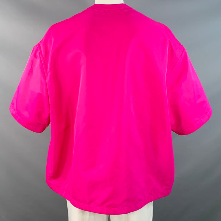 VALENTINO 2022 Size L Fuchsia Pink Polyamide Oversized One Pocket Short Sleeve Pullover