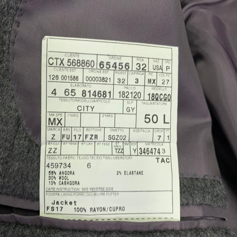 Z ZEGNA Size 40 Long Grey Angora Blend Single Breasted Sport Coat