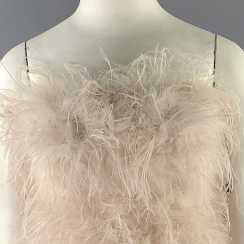 LAMARQUE Size L Tan Champagne Feathers Cocktail Dress