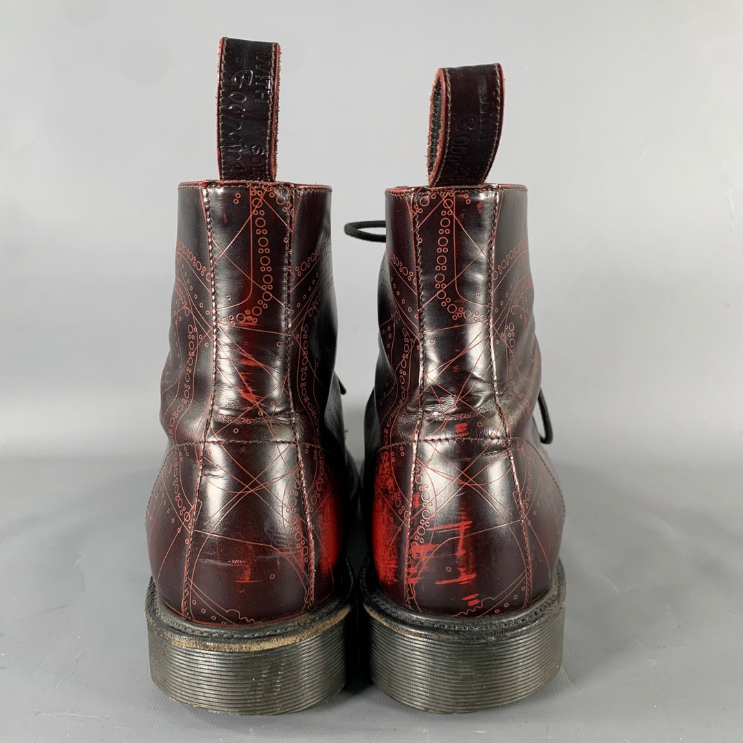 DOC MARTENS Size 12 Burgundy Abstract Leather Boots