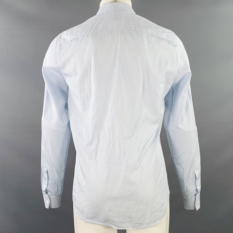 PRADA Size S Blue White Stripe Cotton Hidden Buttons Long Sleeve Shirt
