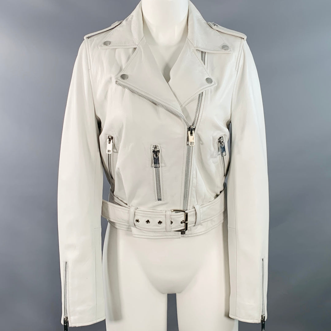 WALTER BAKER Size S White Leather Lambskin Zip Pockets Biker Jacket