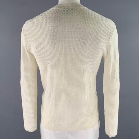 EMPORIO ARMANI Size XL Cream Waffle Knit Crew-Neck Pullover