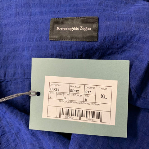 ERMENEGILDO ZEGNA Size XL Blue Seersucker Linen Blend Long Sleeve Shirt