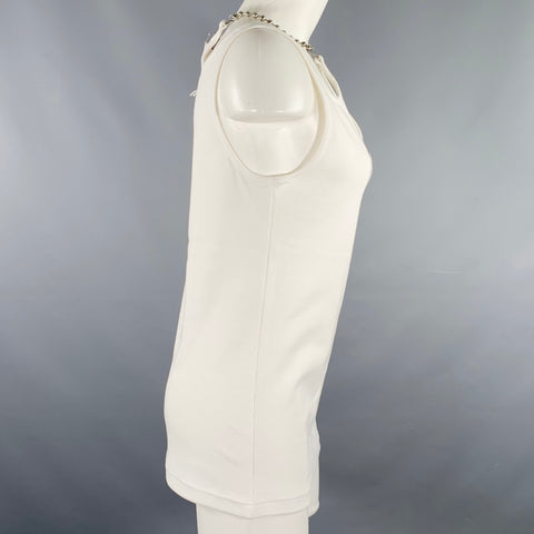 PRIVATE POLICY Size S Ball Chain White Cotton Blend Ribbed Tank Casual Top