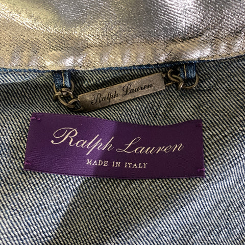 RALPH LAUREN Size L Silver Metallic Cotton Trucker Jacket