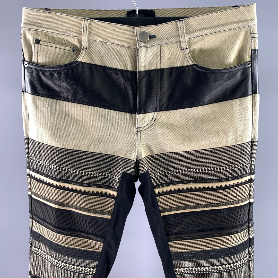 PHILLIP LIM Size 32 Cream Black Panel Cotton Jeans