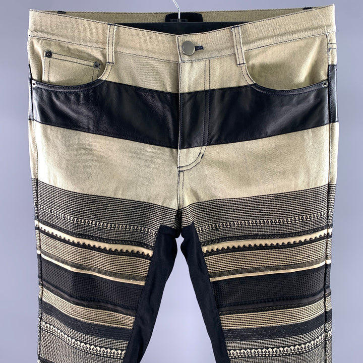 PHILLIP LIM Size 32 Cream Black Panel Cotton Jeans