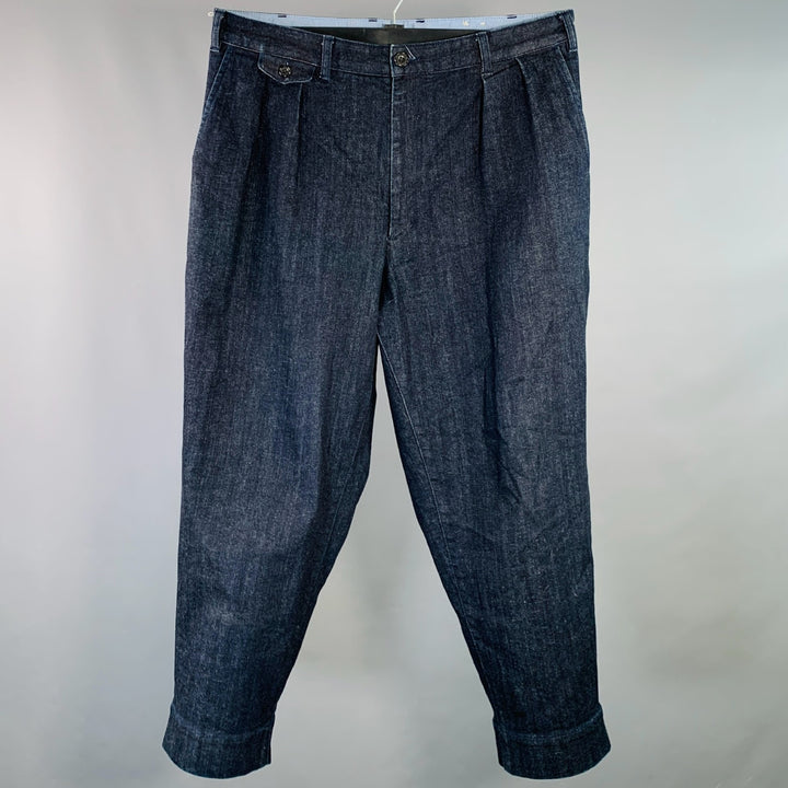 BEAMS Size XL Indigo Cotton Blend Twill Pleated Casual Pants