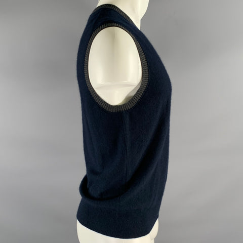 VINCE Size M Navy Grey Cashmere V-Neck Sweater Vest