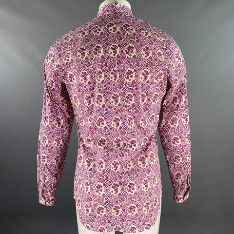 PRADA Size S Purple Pink White Abstract Floral Cotton Blend Long Sleeve Shirt