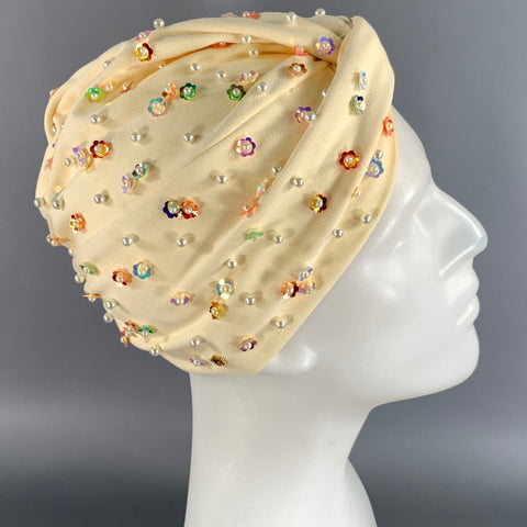 SINE MODUS Cream Iridescent Beaded Hats