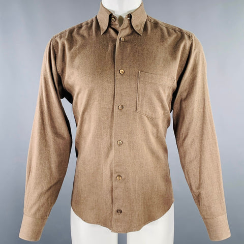 Chemise à manches longues ERMENEGILDO ZEGNA taille S en coton à chevrons marron avec une poche